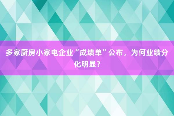 多家厨房小家电企业“成绩单”公布,为何业绩分化明显?