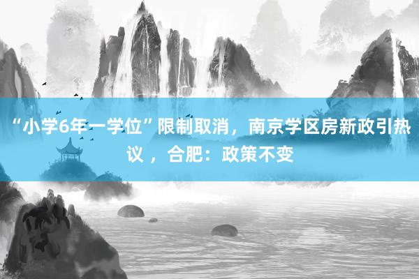 “小学6年一学位”限制取消,南京学区房新政引热议 ,合肥:政策不变