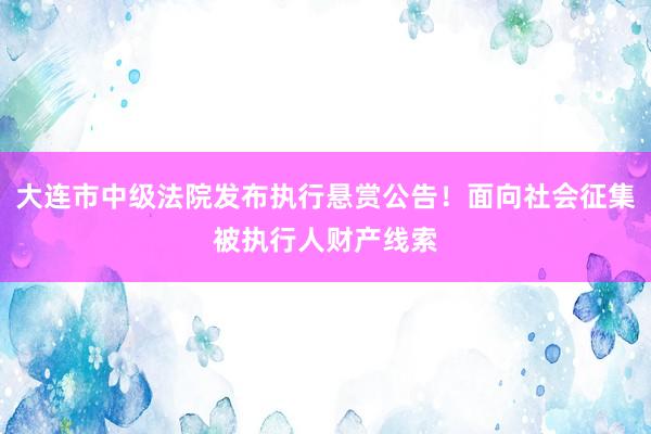 大连市中级法院发布执行悬赏公告！面向社会征集被执行人财产线索
