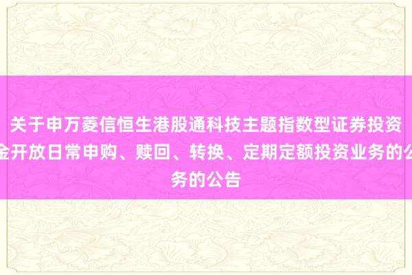 关于申万菱信恒生港股通科技主题指数型证券投资基金开放日常申购、赎回、转换、定期定额投资业务的公告