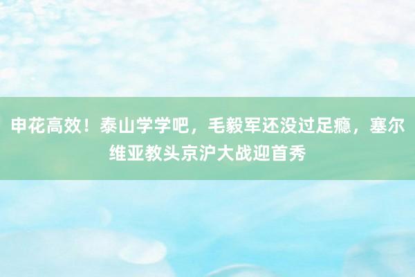 申花高效！泰山学学吧，毛毅军还没过足瘾，塞尔维亚教头京沪大战迎首秀