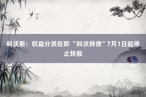 科沃斯：权益分派在即 “科沃转债”7月1日起停止转股
