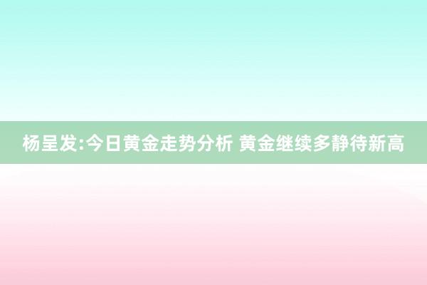杨呈发:今日黄金走势分析 黄金继续多静待新高