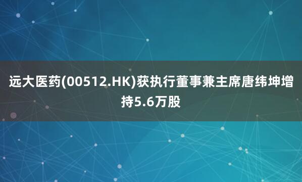 远大医药(00512.HK)获执行董事兼主席唐纬坤增持5.6万股